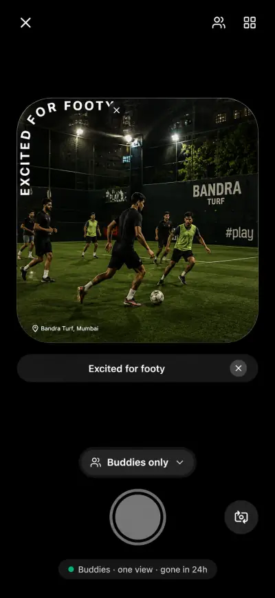 Capturing a moment at a football turf to share with buddies for 24 hours